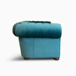 DIVANO CHESTERFIELD 2 POSTI VELLUTO BLU PETROLIO PRODUZIONE ARTIGIANALE - immagine 6