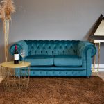 DIVANO CHESTERFIELD 2 POSTI VELLUTO BLU PETROLIO PRODUZIONE ARTIGIANALE - immagine 3