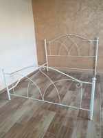 LETTO MATRIMONIALE IN FERRO BATTUTO ”DENISE” SHABBY CHIC BIANCO DECORATO ORO - immagine 3
